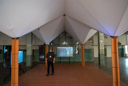 “Building Ecologies” at Post Houston, a prototype by Rice University faculty members, demonstrates a “circular” strategy that incorporates environmental systems into architecture. The installation will be open to the public through April 20. Photo by Brandon Martin