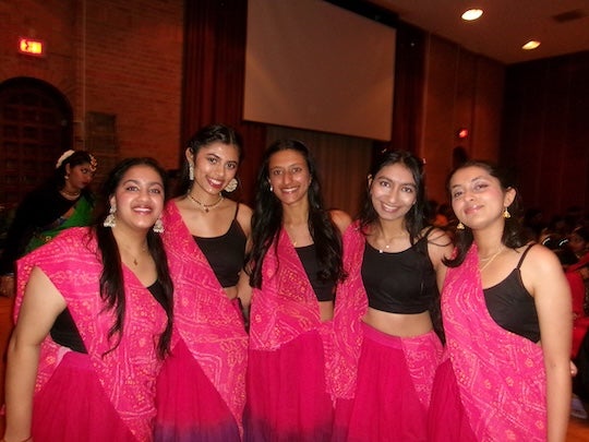 5 young women in traditional Gujarati wear 