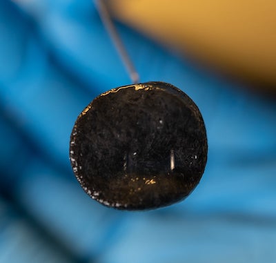 A dark circle of material that contains the sensor bacteria.