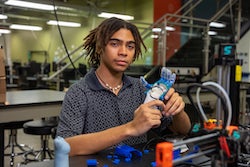 Arinze Appio-Riley leads the e-Nable club at Rice University. The club recently completed its first project to make a 3D-printed prosthetic hand for a 5-year-old patient at Texas Children’s Hospital. (Credit: Brandon Martin/Rice University)