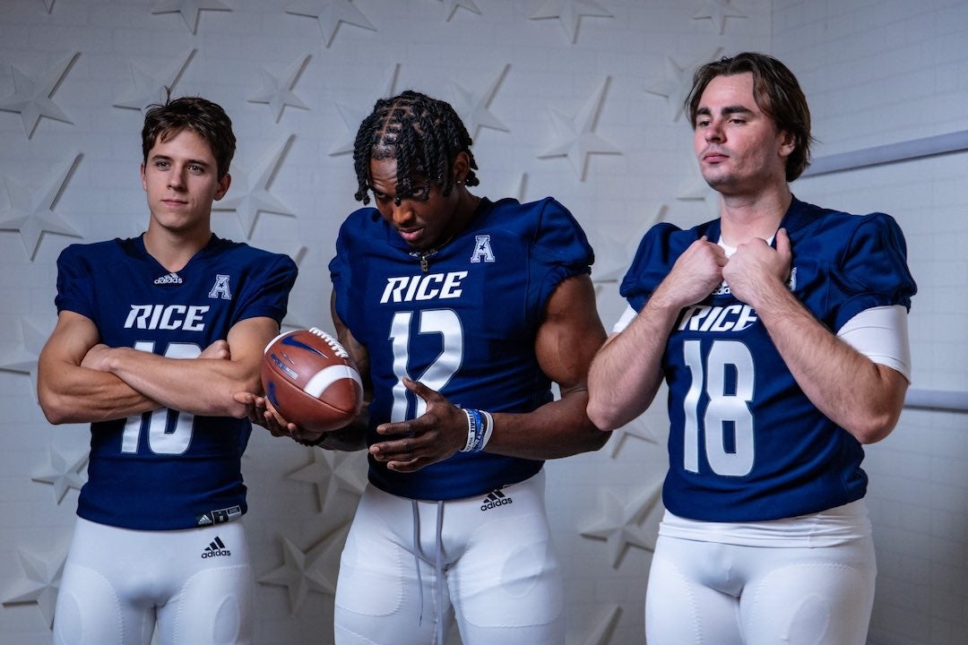 Rice head coach Mike Bloomgren and a group of players represented the Owls at AAC Media Day July 24-25.