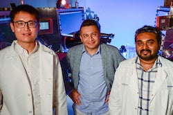 Rice University graduate student Wenbin Li, chemical and biomolecular engineer Aditya Mohite and graduate student Siraj Sidhik led the project to produce toughened 2D perovskites for efficient solar cells. (Credit: Jeff Fitlow/Rice University)