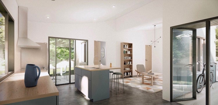 An interior rendering of the award-winning “Double House,” designed by Rice University students. Plans for the accessory dwelling unit will be made available by the City of Houston for anyone who wants to build the accessory dwelling unit. (Credit: Siobhan Finlay/Adam Berman/Rice University)