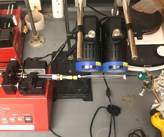 lab setup for light-activated synthesis of diamines