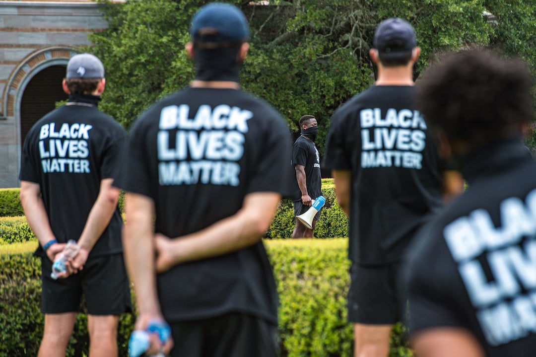 BLM protesters. Photo credit: Jeff Fitlow/Rice University