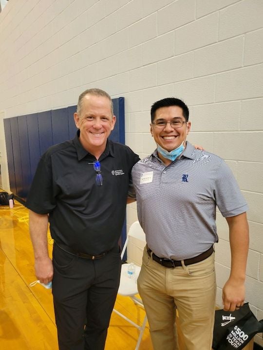 Jamey Rootes and Thomas Avalos during Rice orientation week.