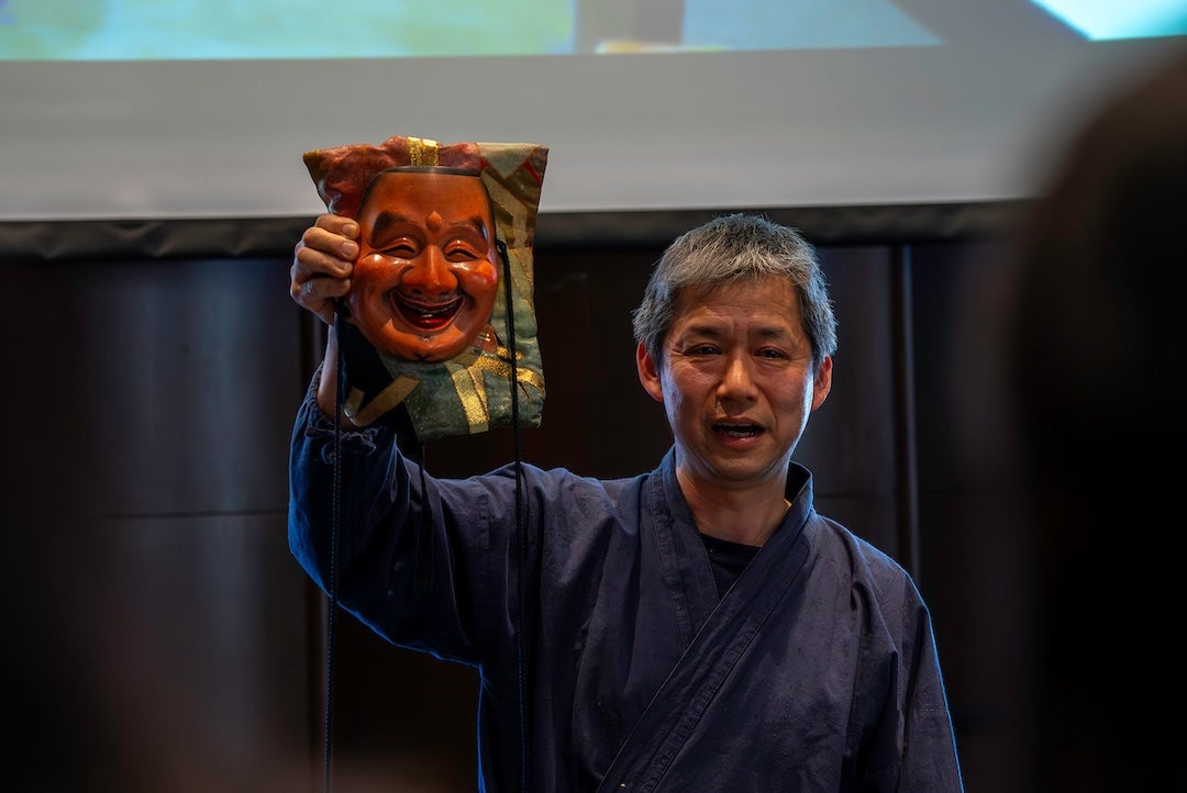 Hideta Kitazawa, a second-generation woodcarving artist from Tokyo, gave a lecture and demonstration on the artistry of noh masks at Rice University April 2.