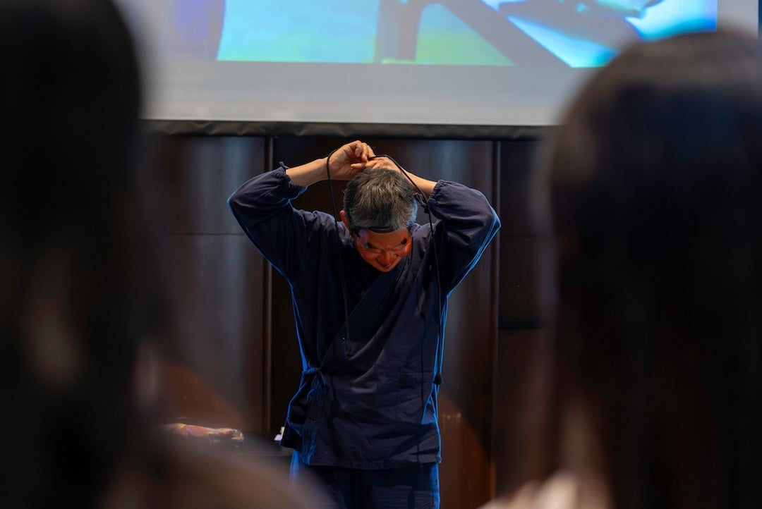 Hideta Kitazawa, a second-generation woodcarving artist from Tokyo, gave a lecture and demonstration on the artistry of noh masks at Rice University April 2.