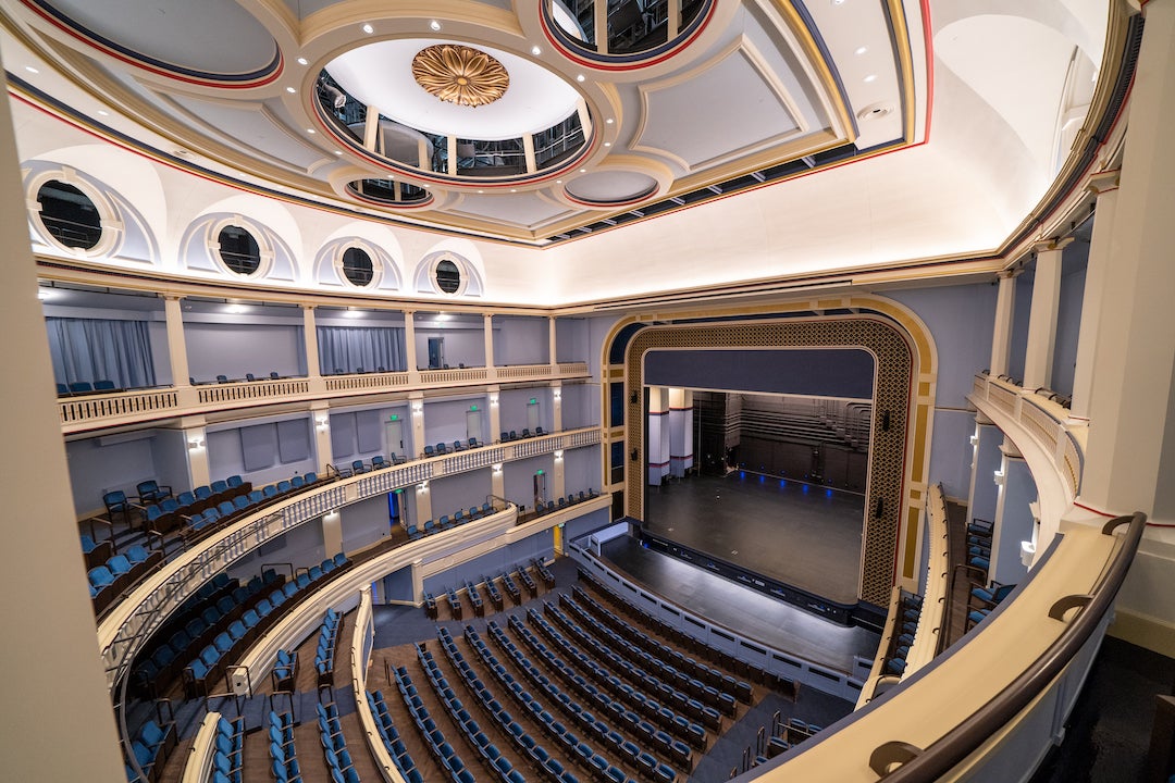 View of the stage inside Brockman Hall for Opera. Photo by Jeff Fitlow. 