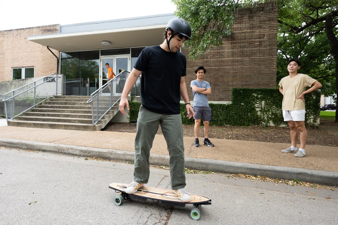 Will Coben trying out the Breadboard electric longboard