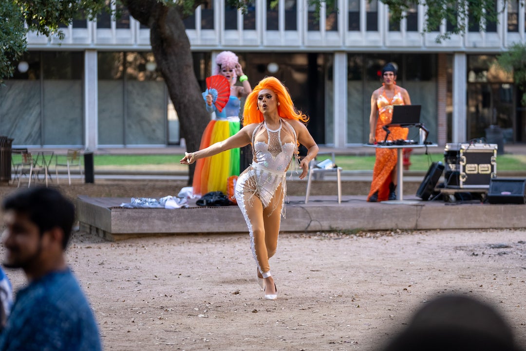 Drag queen performing at grad student Pride event 2022