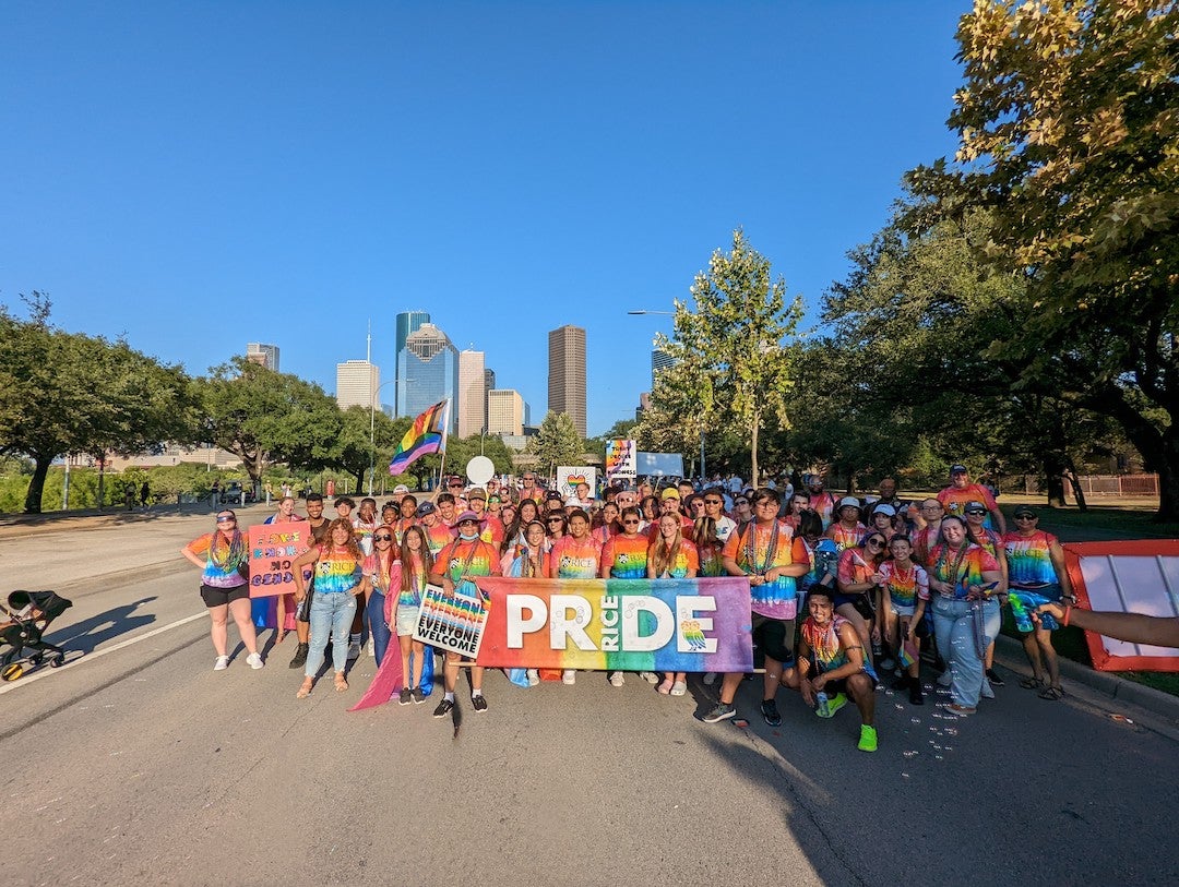 Group shot of Rice group in Pride 2022 parade