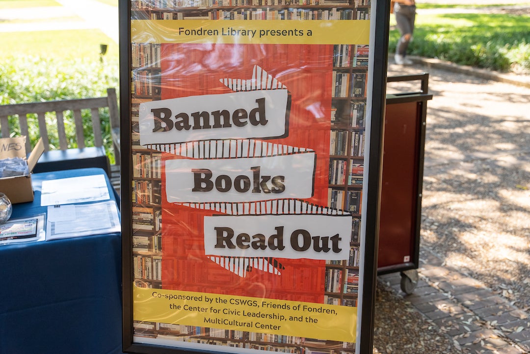 Sign for Rice banned books read out event