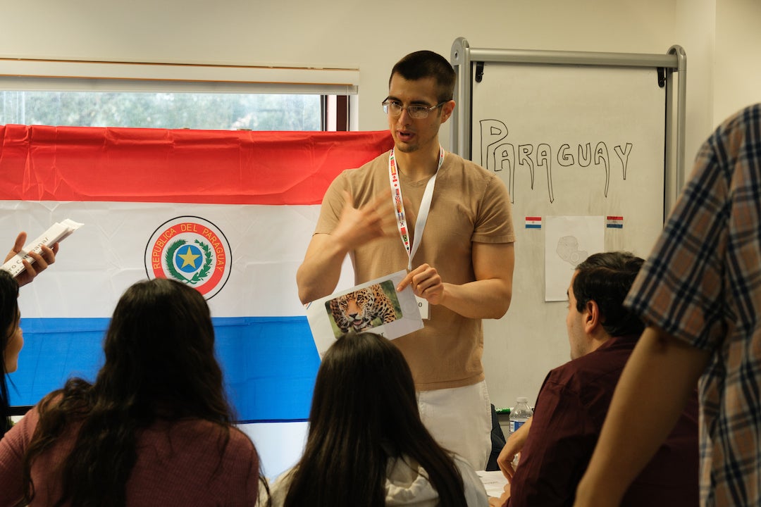 Rice graduate student leading educational exercise in Latin America event