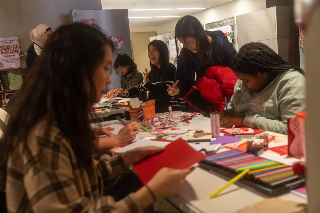 Rice students enjoy crafting Valentine's and candy grams for their friends and loved ones at Fondren Library on Monday, Feb. 13, 2023.