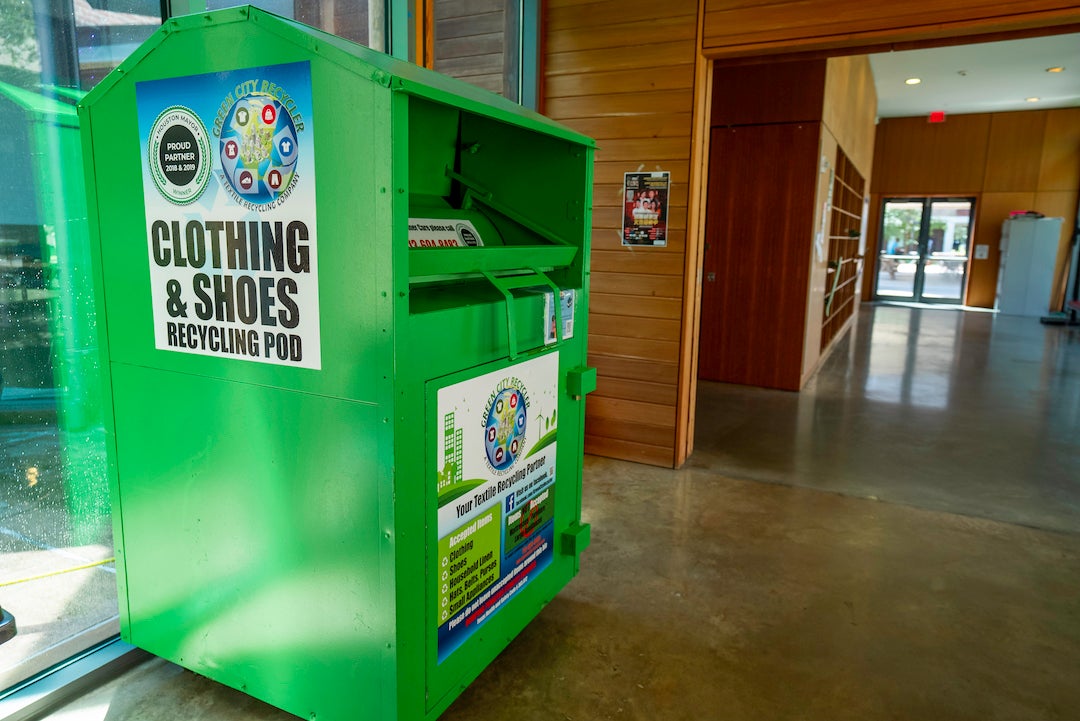 Recycling bin inside Rice residential college