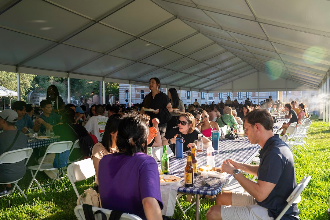Rice University President Reginald DesRoches welcomed new graduate students with a tasty barbecue meal Aug. 15.