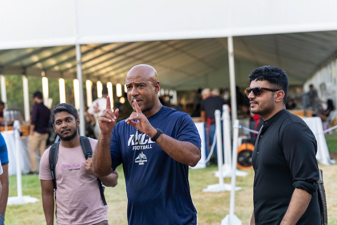 Rice University President Reginald DesRoches welcomed new graduate students with a tasty barbecue meal Aug. 15. 