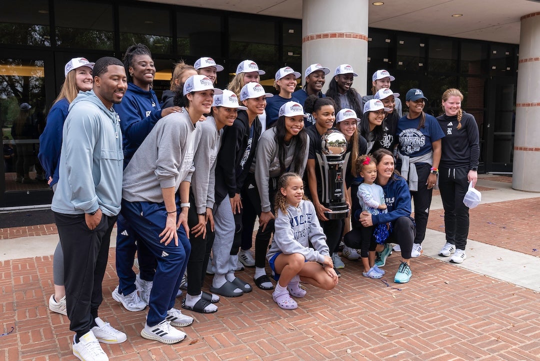 A day after capturing the American Athletic Conference Championship and clinching a spot in the women’s NCAA Tournament, the Rice women’s basketball team arrived back on campus to a horde of Owl fans waiting to cheer them on at Tudor Fieldhouse March 14.