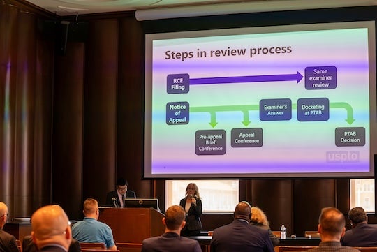 A panel of Patent Trial and Appeal Board (PTAB) judges recently visited Rice University to take part in an ex parte appeal training session at Fondren Library where the judges shared best practices for how to succeed in an appeal.