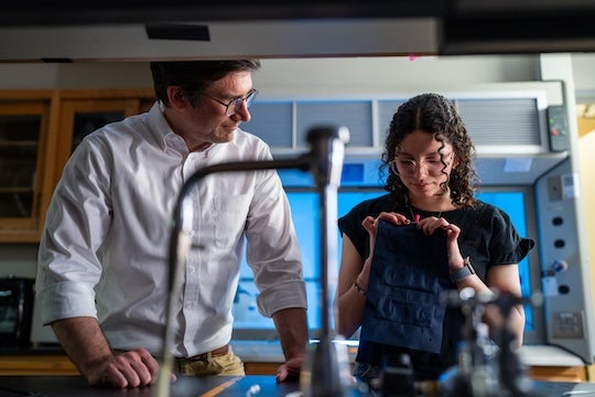 Daniel J. Preston, assistant professor of mechanical engineering at Rice, and Urbina, photographed in Preston’s lab (Credit: Brandon Martin/Rice University). 