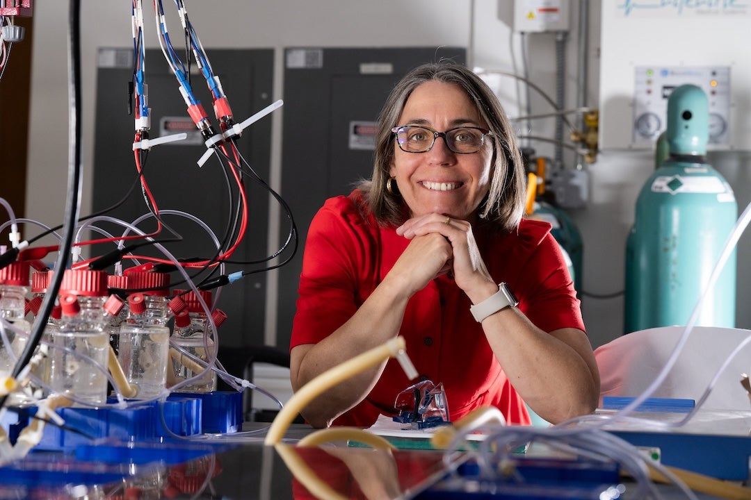 Caroline Ajo-Franklin, the Ralph and Dorothy Looney Professor of BioSciences and a Cancer Prevention and Research Institute of Texas Scholar (Credit: Jeff Fitlow/Rice University). 