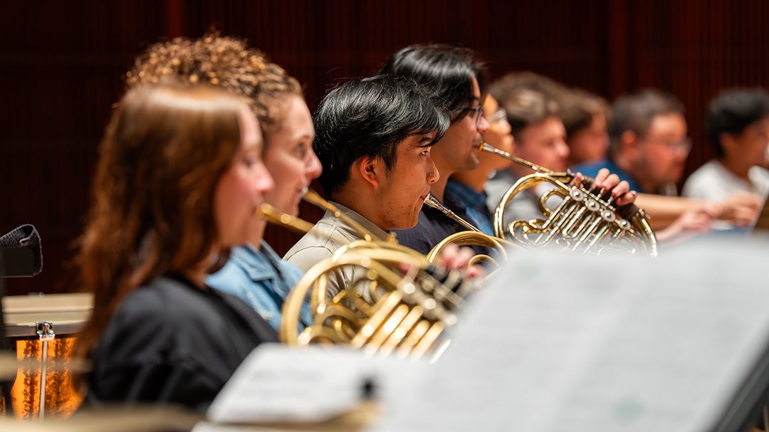 Shepherd School students rehearsing on French horns