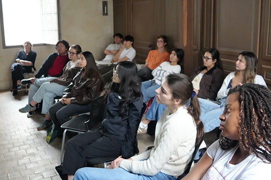 HIST 320 students in class at the Rice Global Paris Center