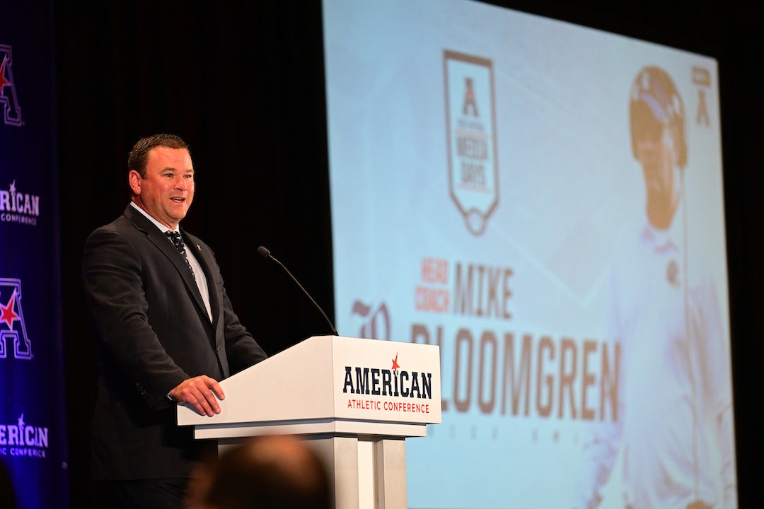 Rice head coach Mike Bloomgren and a group of players represented the Owls at AAC Media Day July 24-25.