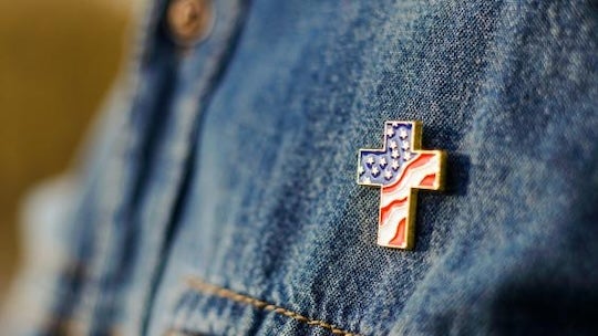 Cross American flag pin example