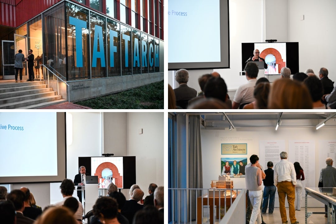 A crowd gathered Feb. 27 at the Rice University School of Architecture’s MD Anderson Hall to celebrate the legacy of Houston-based Taft Architects, as co-founders John Casbarian and Danny Samuels delivered a public lecture followed by the opening of the exhibition “The Order of Place: A Collaborative Process.”