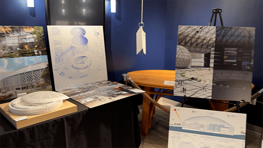 Architectural models and archival materials exploring the Houston Astrodome