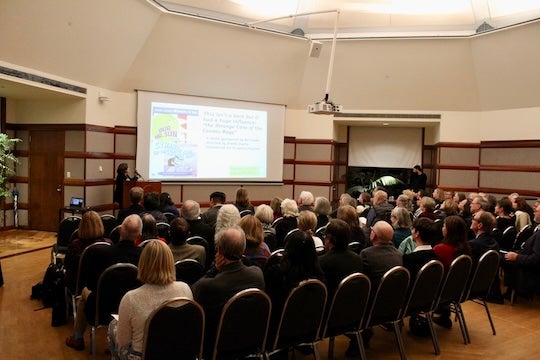 Patricia Reiff speaks to an audience at the 2026 "Books that Shaped my World" speaker series event Jan. 15.