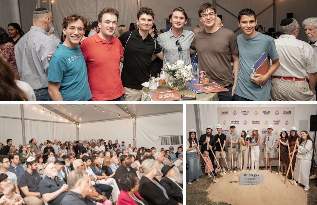 Students attend the new Chabad center's groundbreaking.