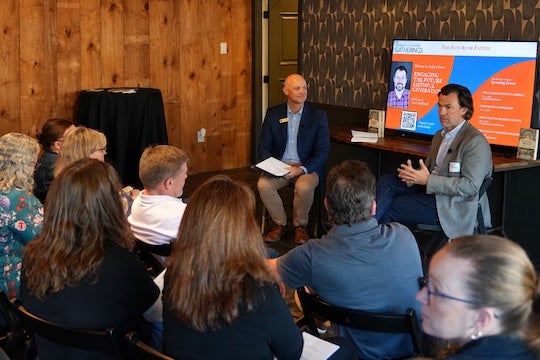 Sociologist Josh Packard, right, speaks with Todd Ferguson, director of Rice University’s Religion and Public Life Center, about how changing patterns of trust, belonging and religious life are shaping the future of faith.