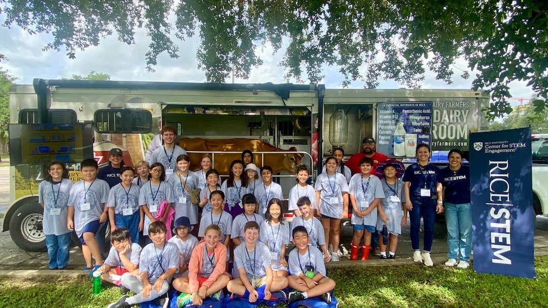 Nearly 30 fourth and fifth grade students got a firsthand look at where milk comes from July 16 when a dairy cow named Luna visited Rice University as part of the Center for STEM Engagement’s new C.H.E.F. Lab (Creating Hands-on Experiments in Food Science).