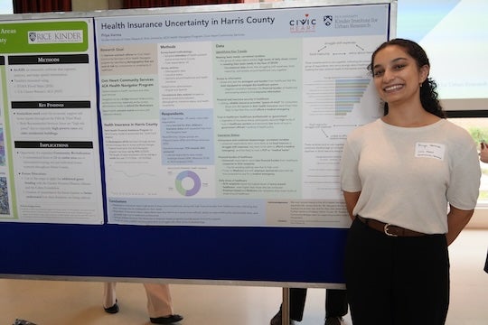 Priya Verma presents during Community Bridges poster showcase.