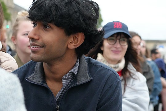 Student and Cameron Dezen Hammon on a Seine boat tour
