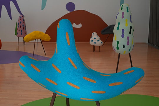 Sculptures in Masako Miki's exhibition "Shapeshifters, Sprites and Spirits" at the Moody Center for the Arts