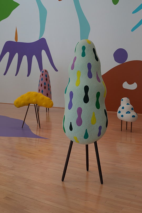 Sculptures in Masako Miki's exhibition "Shapeshifters, Sprites and Spirits" at the Moody Center for the Arts