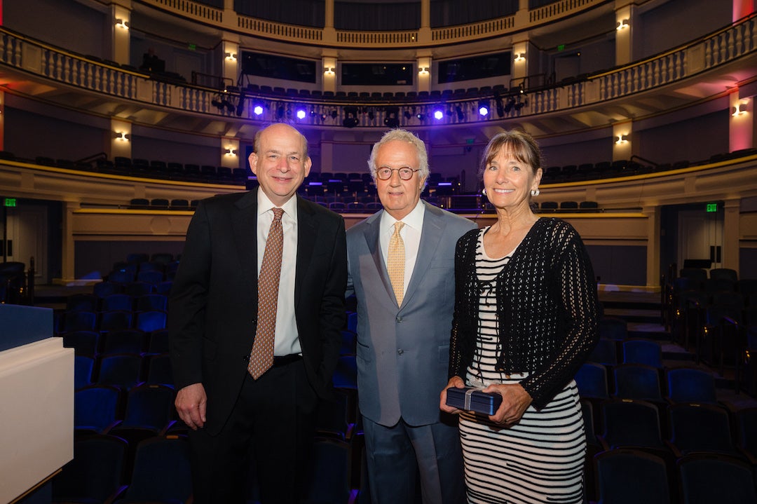 Rice President David Leebron, former dean Robert Yekovich and Michelle Yekovich.