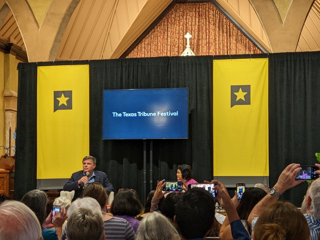 Doug Brinkley moderates a panel with labor and civil rights leader Dolores Huerta at the 2023 Texas Tribune Festival