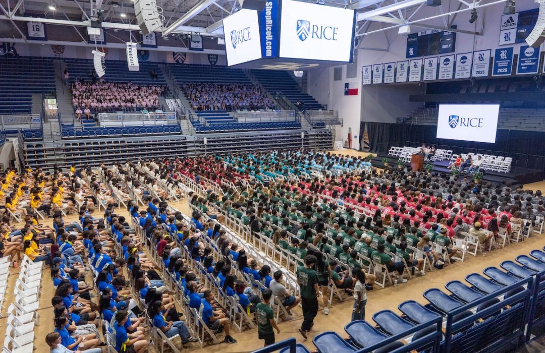 Students gathered in Tudor Fieldhouse for the Faculty Address