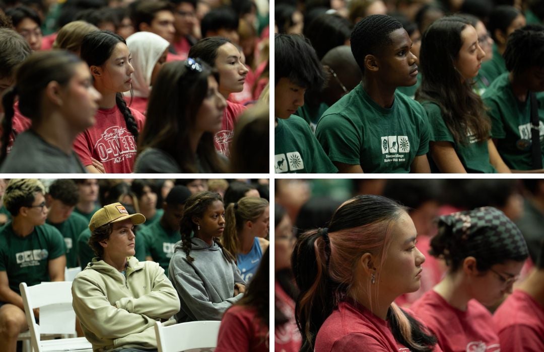 Students gathered in Tudor Fieldhouse for the Faculty Address