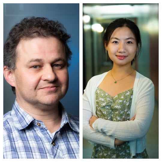 A photo of a white man, smiling at the camera, next to a photo of an Asian woman with her arms crossed, smiling slightly