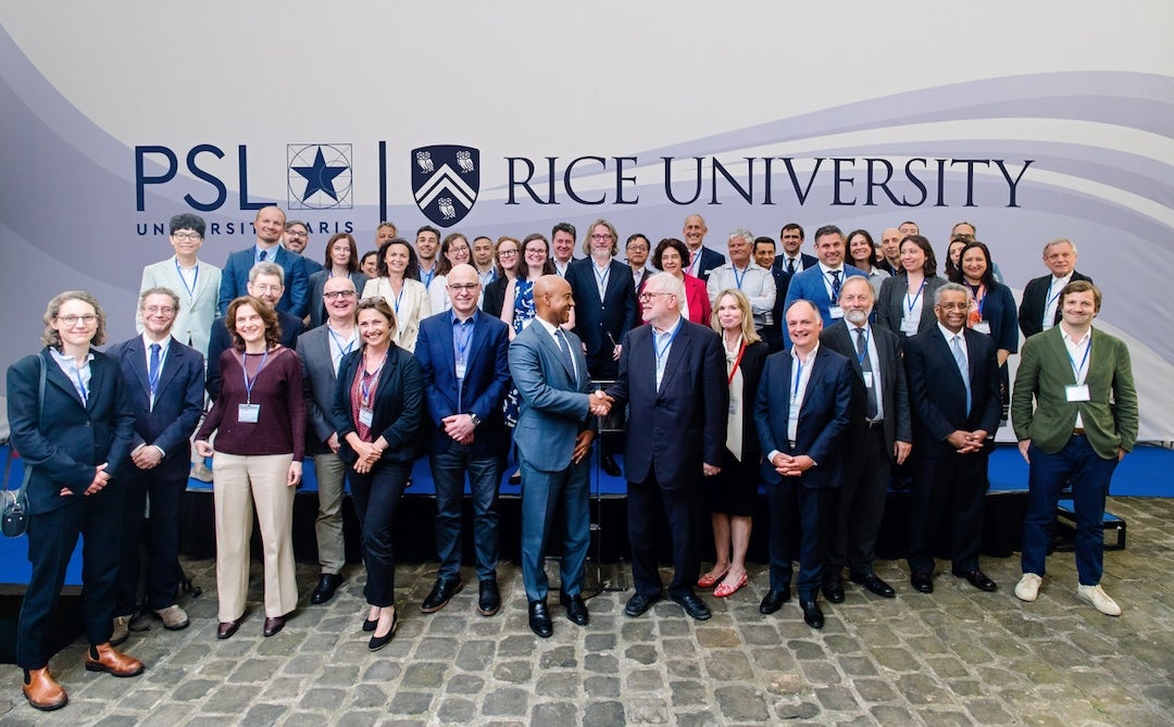 Leaders of Rice University and Université Paris Sciences & Lettres gathered May 13 in Paris to announce the signing of a strategic partnership.
