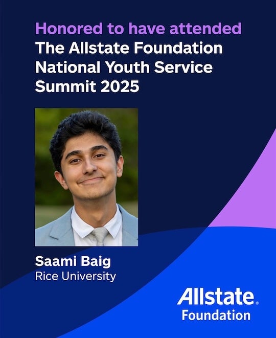 Rice University student Saami Baig, a 2025 National Youth Service Summit participant.
