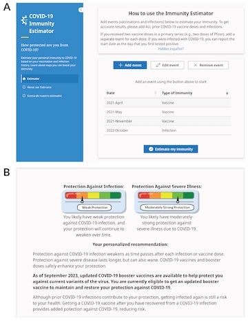The Immunity Estimator uses a person’s COVID-19 vaccination and infection history to provide personalized estimates of protection against infection and severe illness. Researchers found the personalized feedback helped participants more accurately understand their level of immunity.