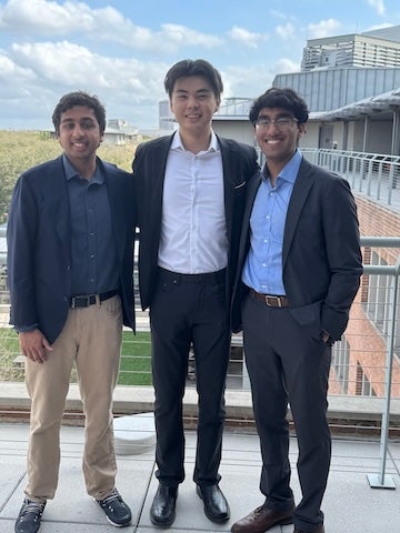 Rice students (from left) Kyle Leung, Rayaan Damani and Rahul Lal after winning the NFLPA Data Analytics Case Competition.