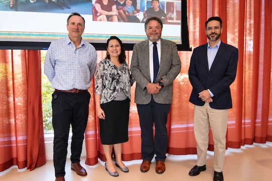 From left, Flávio Cunha, Ruth López Turley, John Baugh and Guillermo Rosas gather during Rice University’s Texas-Latin America Social Science Forum on Language and Opportunity